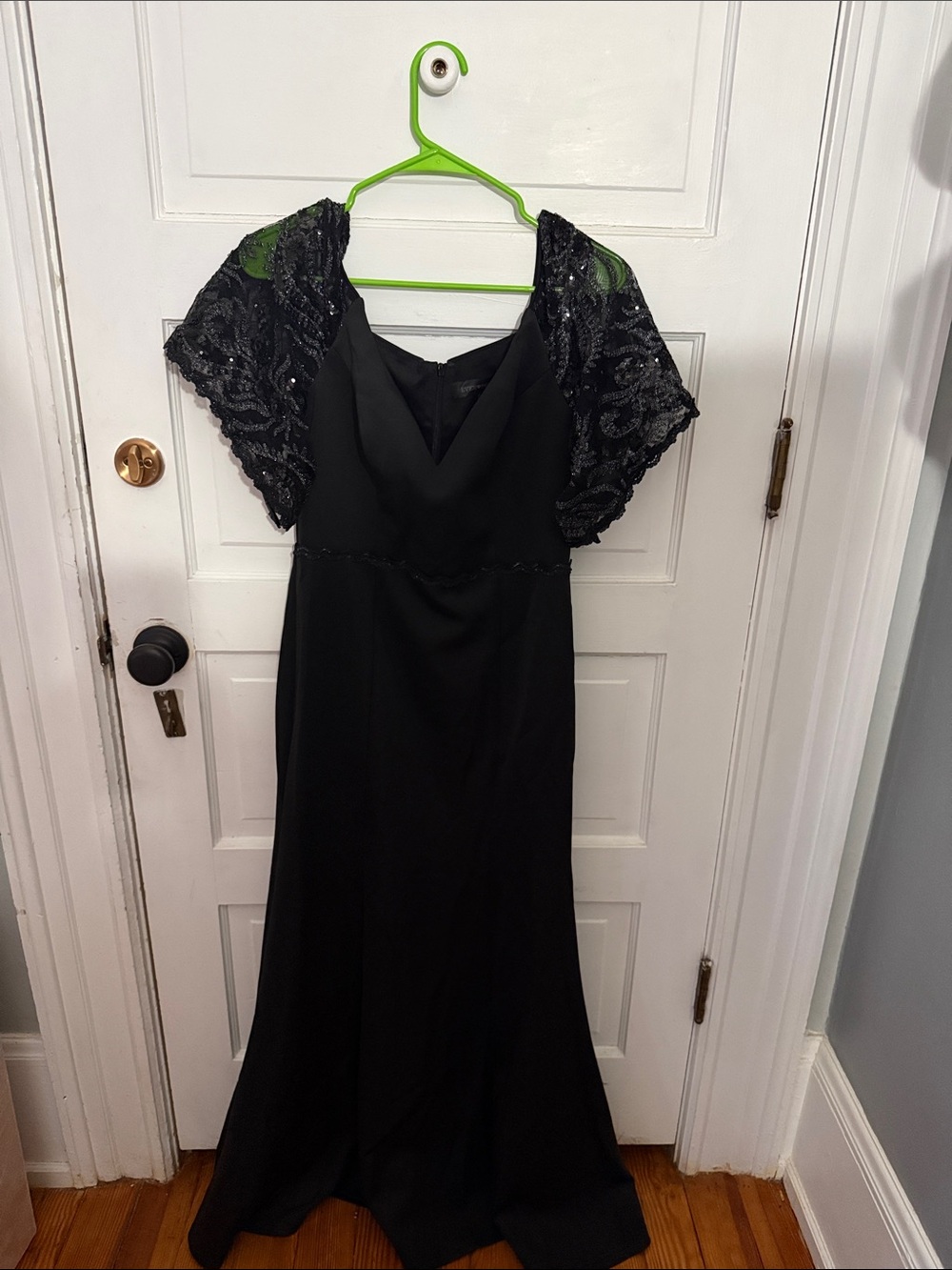 Ever Pretty Black Sequin-Sleeve Maxi Dress